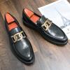 Large size men's shoes fashion metal buckle loafers men's crocodile pattern hairstylist pointed leather shoes men