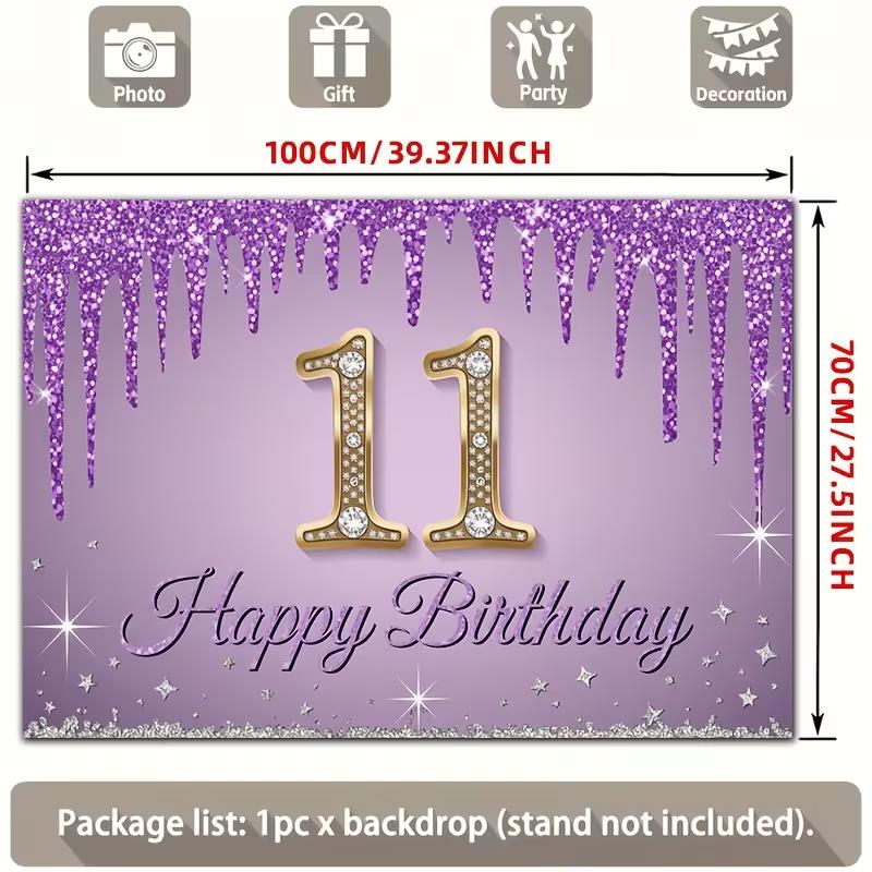 

2D 11th Birthday Photo Booth Backdrop with Sparkly Purple & Silver Stars 47.2x31.5inch/120*80cm