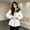 Winter new slim and thin fashion cotton-padded clothes women's short waist hooded fur collar