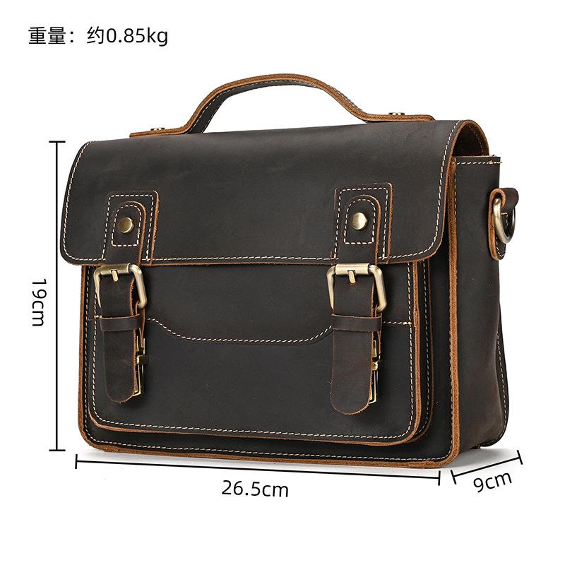 Men'S Genuine Leather Shoulder Bag Crazy Horse Leather Messenger Bag First Layer Cowhide Flip Shoulder Bag Casual Bag