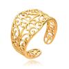 Gold Plated Retro Floral Openwork Stainless Steel Ring for Women, Colorfast Oil Pressed Titanium Steel Jewelry