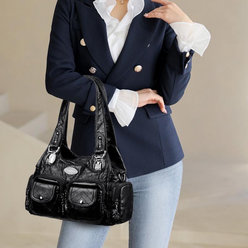 2025 Summer Fashion Blue Shoulder Bags For Women Small Shopper Bag Solid Color Soft Leather Crossbody Handbag Lady Travel Tote Bag