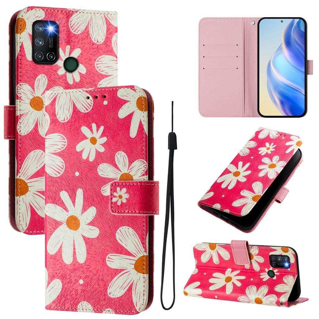Pink Daisy Luxury Painted Leather Case Wallet Book Style Cover for Oppo A72/A52/A92 4G,A36 4G,Reno 8/9,Realme 8/9/10/11/12...