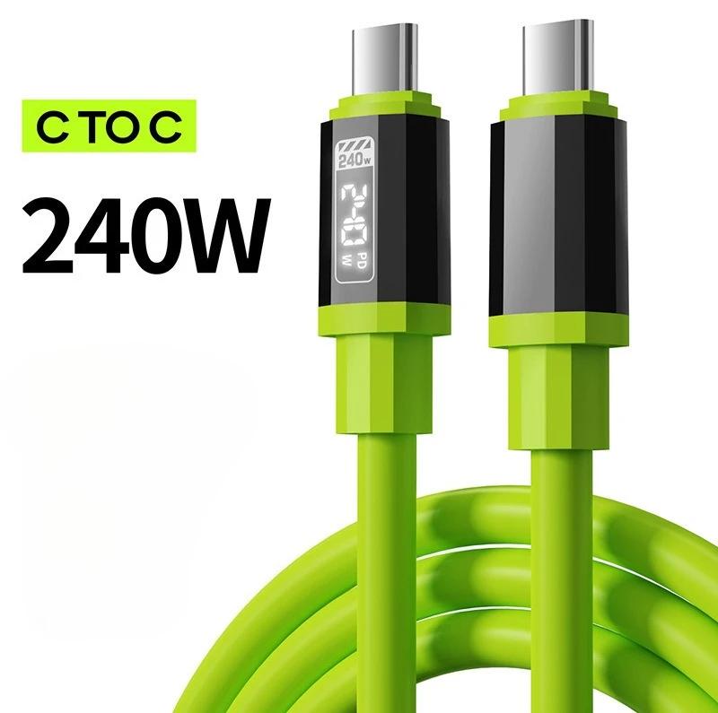 

Digital Display PD 240W Type C to Type C Cable Silicone Fast Charging Data Cable for Huawei Samsung Xiaomi iPhone16 1.5m зелёный