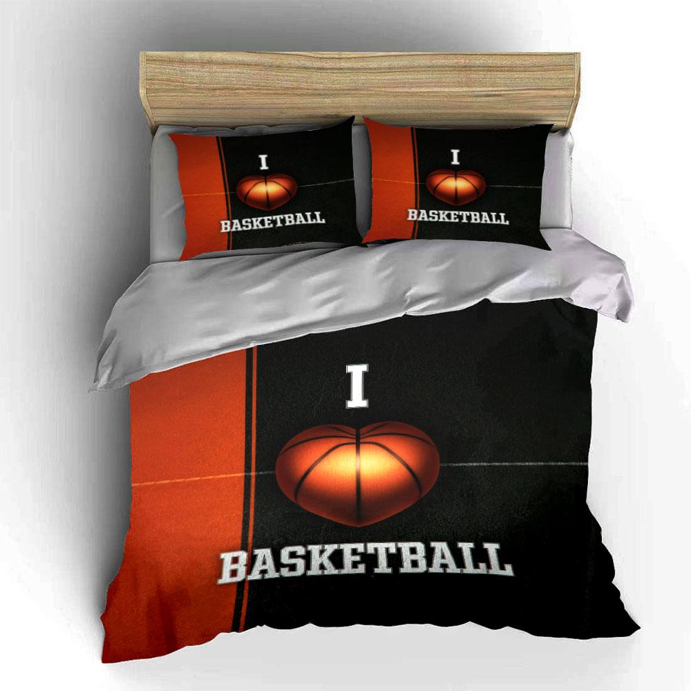 I Love Basketball Sports Gear Theme 3Pc Kid'S And Adults' Bedroom Decor, Exquisite Three-Piece Bedding Set Gift