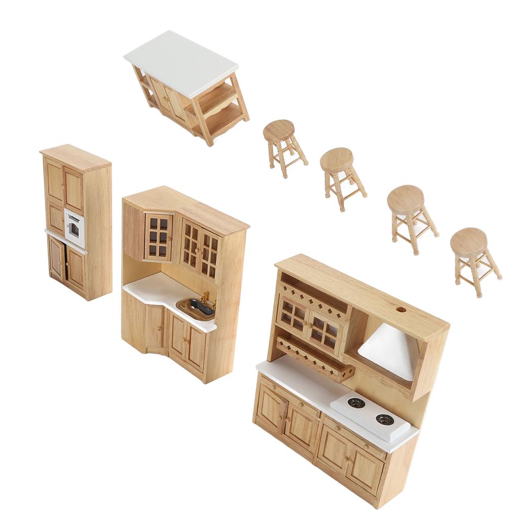 1:12 Scale Wooden Dollhouse Cabinet Furniture Stimulation Realistic Miniature Kitchen Cabinets