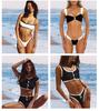 European & American Plus Size Women's Black and White Colorblock One-Piece Swimsuit - Sexy Cross-Border Triangle Bikini.
