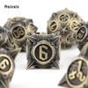 7 Pcs Yellow Meteor Hammer Metal Dice Solid Metal Polyhedral Dice Set Suitable For Role-Playing Dice PropBoard Game Gift
