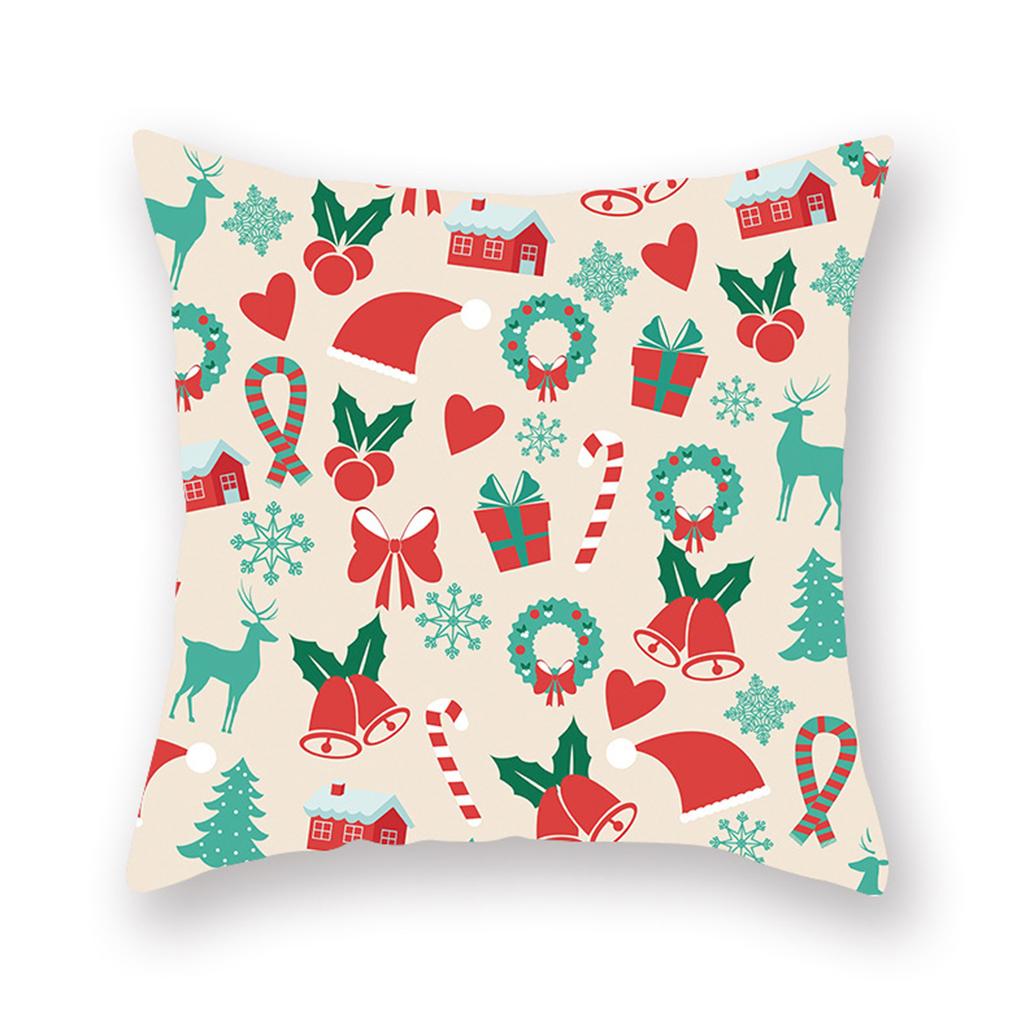 Throw Pillow Cover Christmas Elements Printing Pillowcase Decoration Polyester Washable Sofa Pillowslip