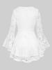 Rosegal Gothic Floral Lace Overlay Cinched Ruched Flare Sleeves Lace-up Grommet Corset T-shirt