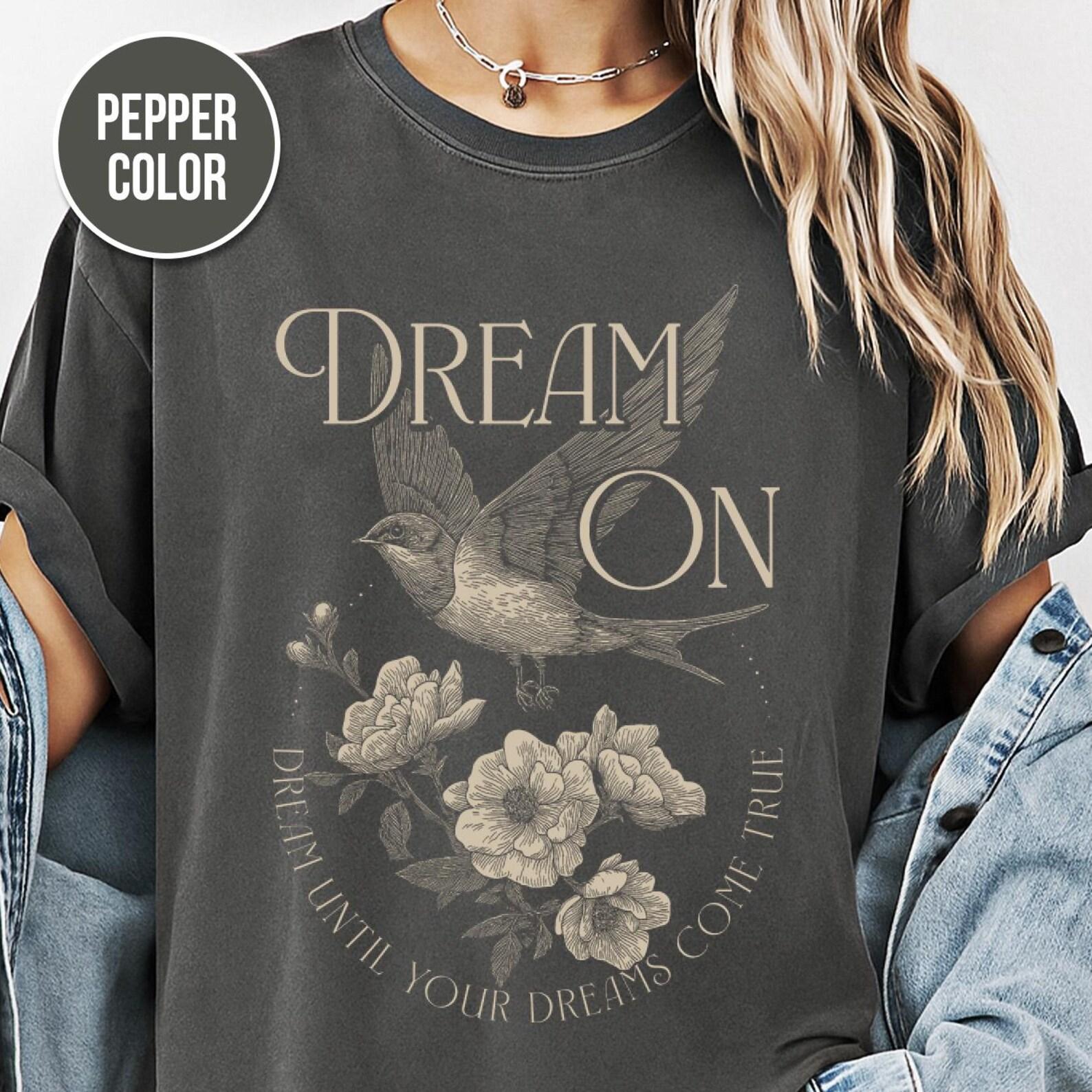 Dream On, Gothic Rock T shirt, Swallow Bird, Comfort Colors Unisex, Floral Tee, Dark Romantic, Music Shirt, GifT shirt, Vintage Rock 3XL