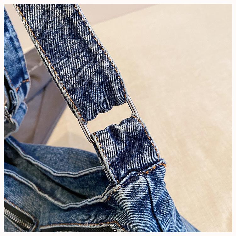 Korean Style Rivet Fashion Denim Shoulder Bag - Trendy Crossbody with Large Capacity for Travel