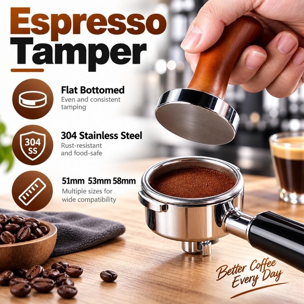 304 Stainless Steel Coffee Tamper Flat Bottomed Constant Pressure Tamper Coffee Barista