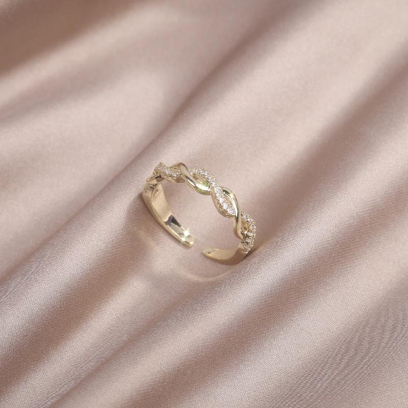 Korean   Fashion Jewelry 14K Real Gold Plated Zircon Hollow Twist Ring Elegant Women's Opening Adjustable Daily Work Rings