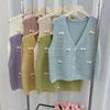 Fresh and Sweet Cute Beaded Bow Knitted Vest Cardigan Women's V-neck Sleeveless Waistcoat Vest Coat