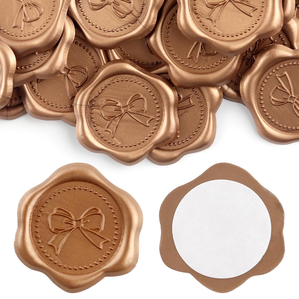 30 st Vaxsigillklistermärken (6 grundläggande stil) Fjäder, Rosett, Krans, Hjärta Självhäftande Kuvertförslutningsstickers för Bröllopsinbjudan