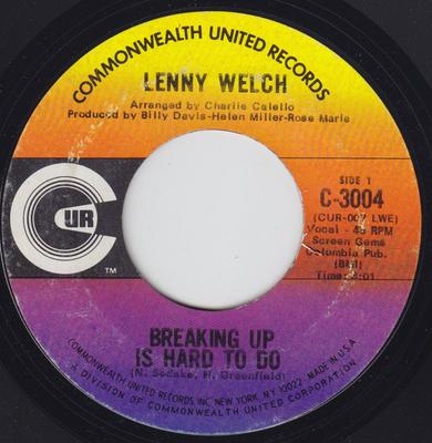 7inch Record LENNY WELCH - Breaking Up Is Hard To Do / Get Mom C3004 Commonwealth Un 1969 US Soul/Funk Used