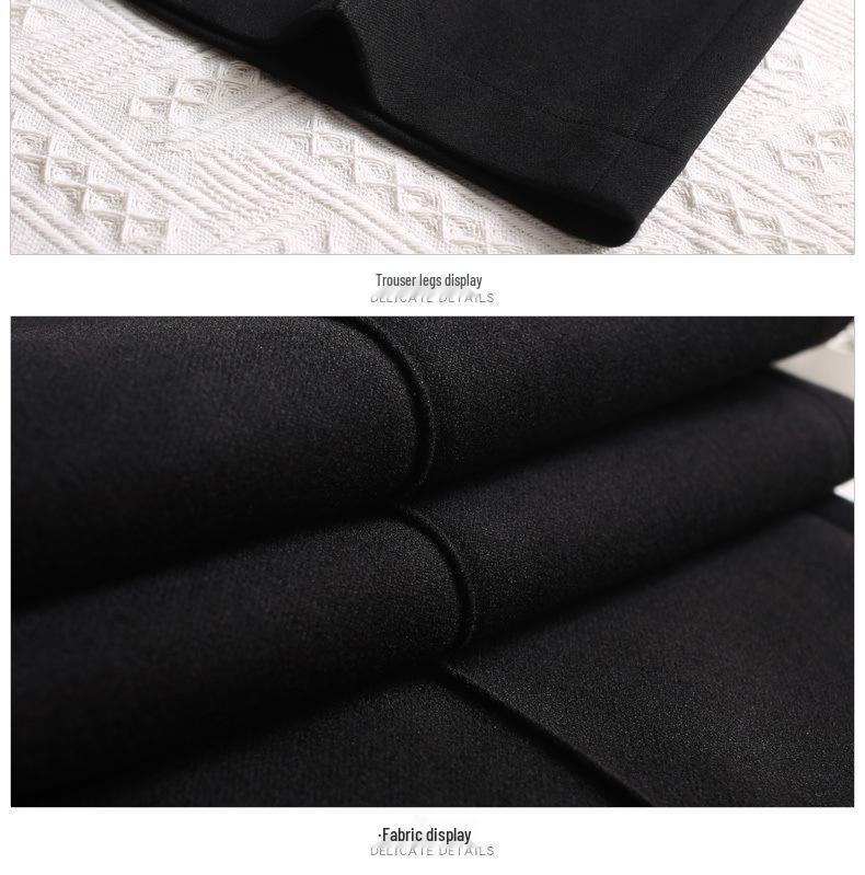 Women's High-Waisted Wool Wide-Leg Pants, Autumn/Winter Flare, Loose-Fit, Nine-Tenths Length.