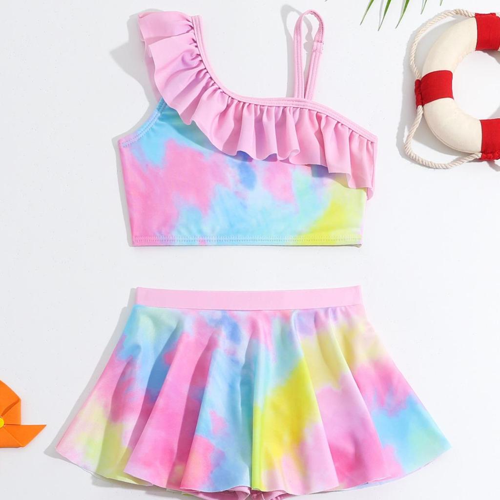 Maillot de bain deux pièces arc-en-ciel 2024 pour filles - Maillot de bain à la mode style robe de princesse pour enfants