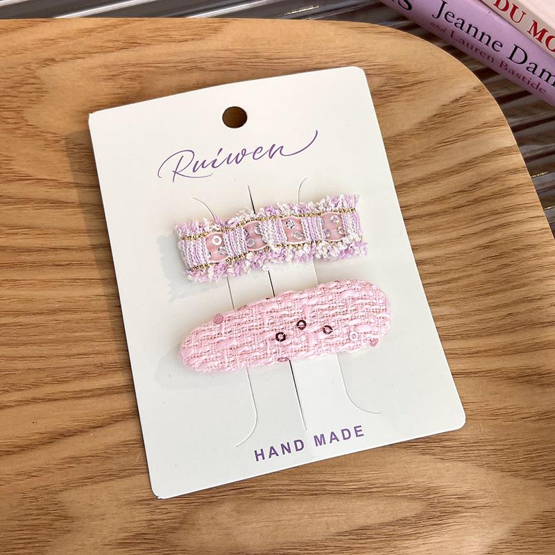 

Розово-розовая шерстяная заколка из двух частей BB Clip Drop Geometry, милая парная заколка для челки, боковая заколка зелёный