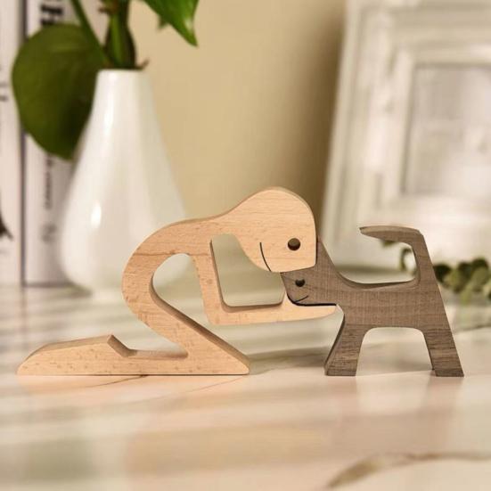 Dog And Human Ornament Rustic Wooden Boy And Dog Decoration Minimalist Puppy
