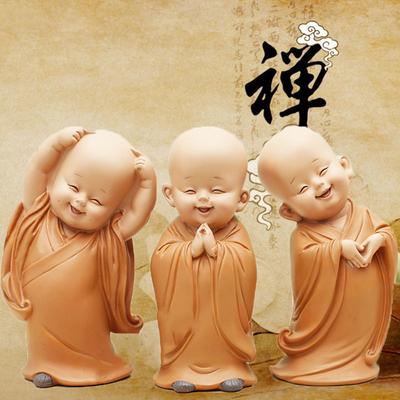 Resin Cute Little Monk Statue Modern Art Sculpture Chinese Buddha Statue Home Living Room, Room Decoration Characteristic Crafts