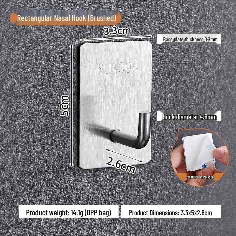 Ganchos de pared adhesivos de acero inoxidable duraderos - Sin taladro, Fuerte capacidad de carga, Ganchos metálicos para ropa sin dejar marca