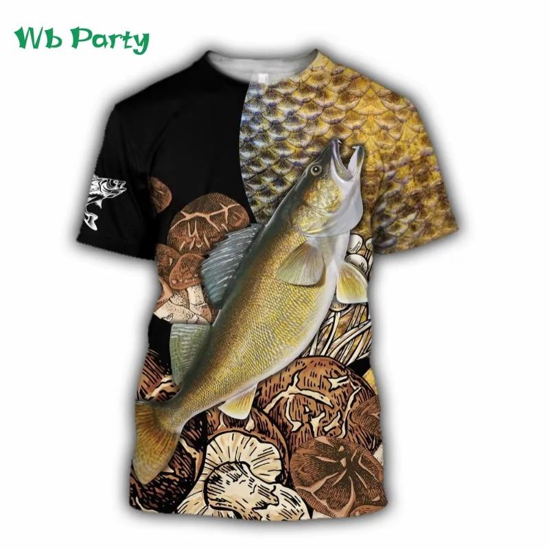 Men Shirts Graphic Tee Fish Print Short Sleeved T-shirt for Men Fish Graphic