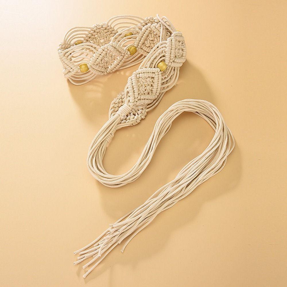 Wax Rope Beads Hand Woven DIY Ethnic Style Belts Braided Belt Women Waist Chain Round Wooden Button