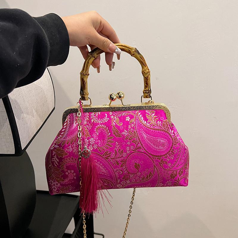 Wooden bags for women designer vintage bags fringe shoulder bag for ladies crossbody bag with chain