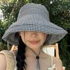 Women's Korean Style Plaid Fisherman Hat - Large Brim, UV Protection, Foldable for Spring & Summer