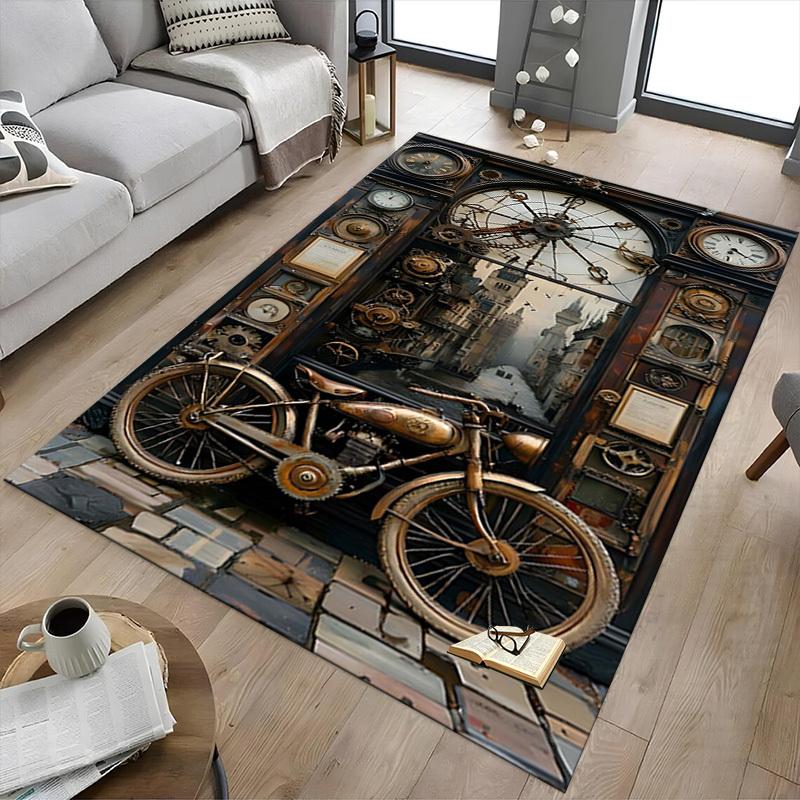 1PC Clock Tower Bicycle Non-Slip Floor Carpet Compatible for Office&Living Room&Bedroom&Dining room - Flat - Weave Machine-S0345