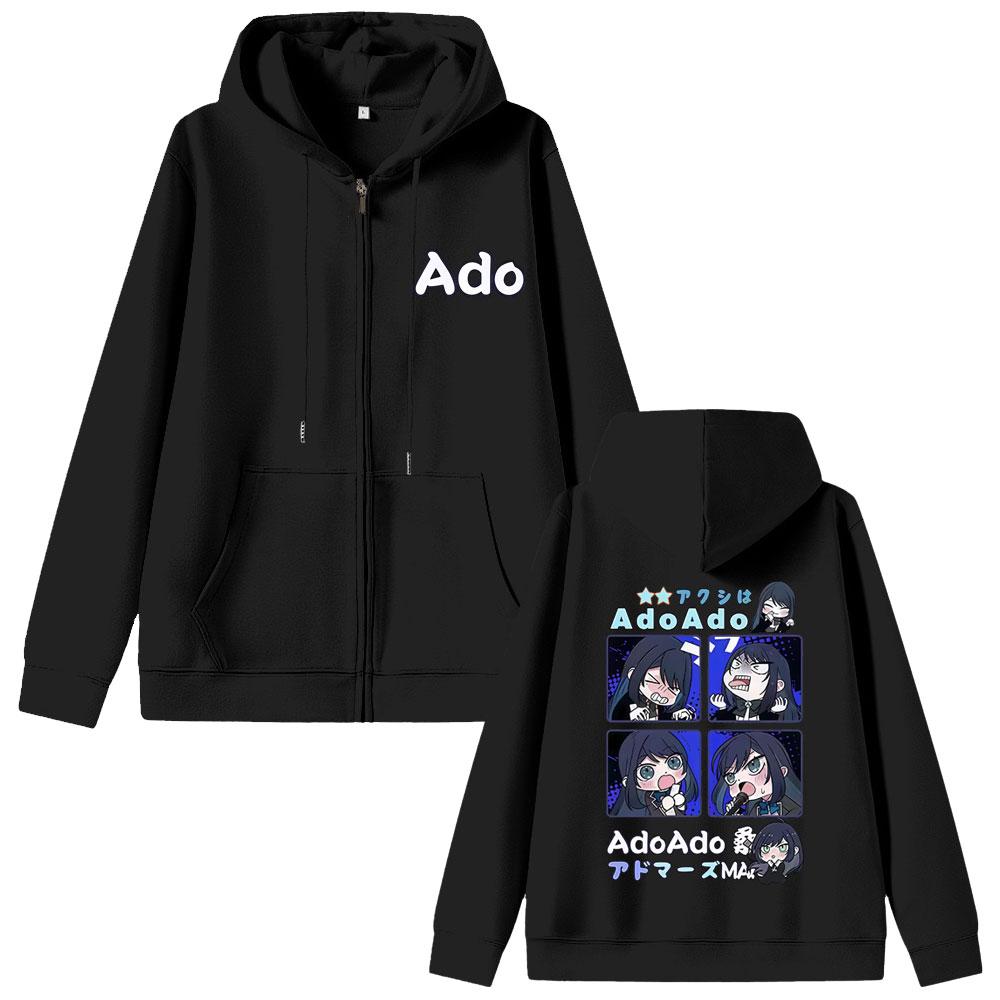 Ado Cartoon Stil Reißverschluss-Hoodie Herren Damen Mode Übergroße Zip-Up Jacke Mann Y2k Japanischer Stil Hoodies Männlich Lässiges Sweatshirt
