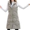 Womens Ladies Warm Plus Size Solid Color Hooded Single Breasted Medium Length Cotton Jacket Waistcoat Slim Cardigan Coat
