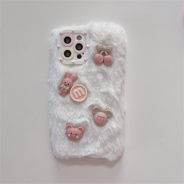 Ins koreanische süße 3D-Cartoon-Plüsch-Rosa-Telefonhülle für iPhone 13 12 11 Pro Xs Max X Xr 7 8 Plus Winter weiche stoßfeste Rückseite