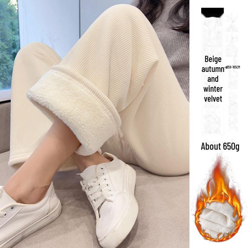 Women's 2024 Winter Plus Velvet Corduroy Wide-Leg Pants - Lambskin Lined Casual Straight Trousers