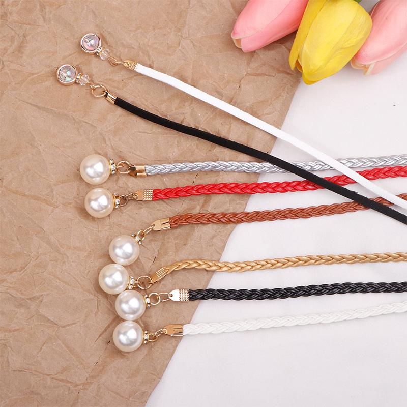 Retro Pu Braided Pearl Belt Waist Chain Versatile Women Leather Rope Waistband Waist Rope Jeans Dresses Clothing Accessories