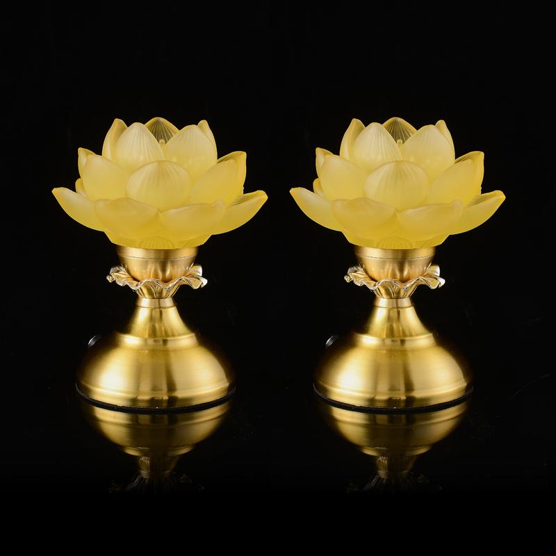 Seven-Color LED Crystal Lotus Lamp for Buddha and Guanyin Offerings