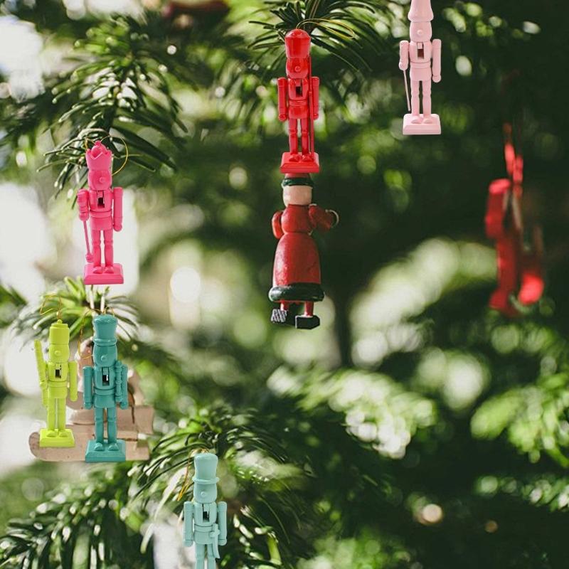 6 Pieces Nutcrackers Christmas Tree Decorations 12.5cm Holiday Wood Hanging Pendant Colorful Door Embellishments