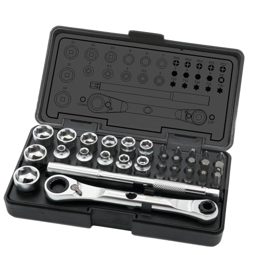 PWT 30-Piece Bit Socket Wrench Set (C30SSSET) by Japan Manufacturer, Includes 1/4-Inch Super Short Sockets, Bits, and Ratchets, Perfect for Car, Motor