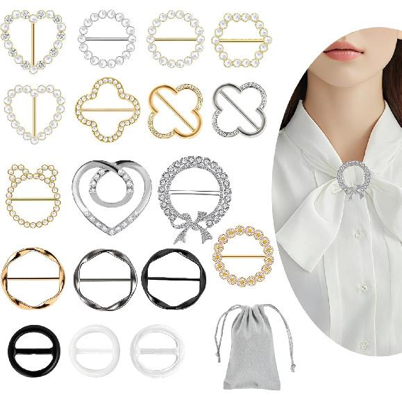 18 Pcs Silk Scarf Ring Clip Shirt Ties Clips for Women shirt clips for women clothing,T Shirt Tie Or Rings Clips for Women for The Side with 1