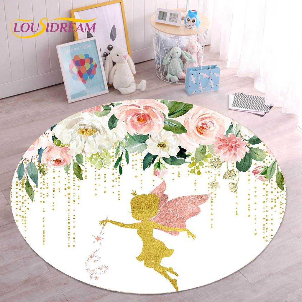 Cute Ballet Girl Ballerina Fairy Unicorn Cartoon Round Area Carpet Rug for Living Room Bedroom Kids Decor,Pet Area Rug Non-slip