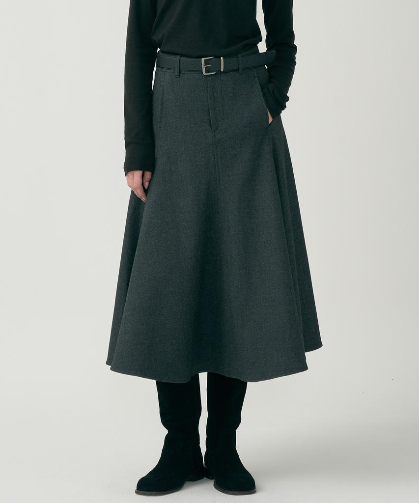 MOTT Wool Flare Long Skirt - Charcoal