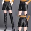 2026 New Women's PU Leather Wide-Leg Shorts, Elastic Waist & Slimming Base Layer, Plus Size Bootcut Pants for Spring/Autumn.