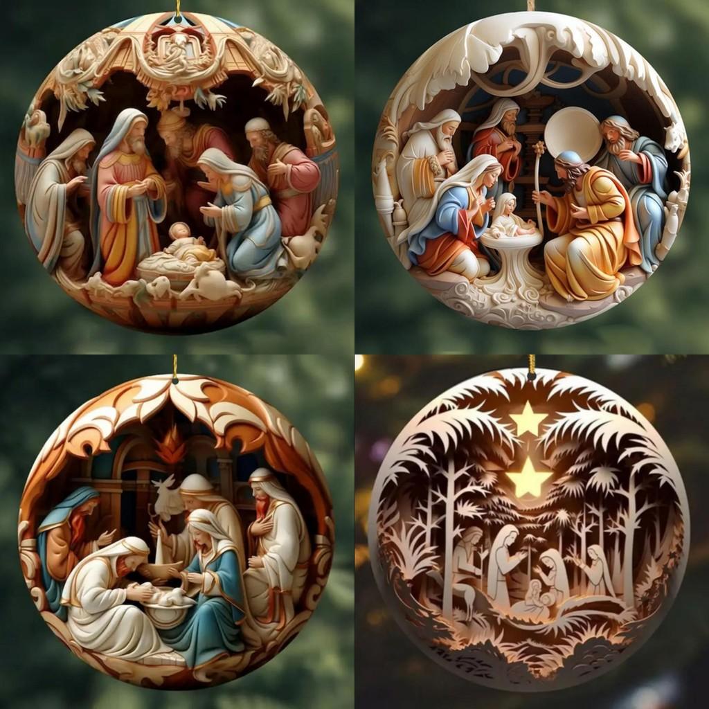 Retro Stylish Jesus Birth Acrylic Car Interior Decoration For Holiday Spirit