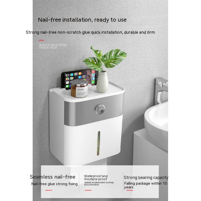Toilet Tissue Box Toilet Paper Rack Toilet Wall-Mounted Creative Punch-Free Waterproof Toilet Paper Tissue Roll Box