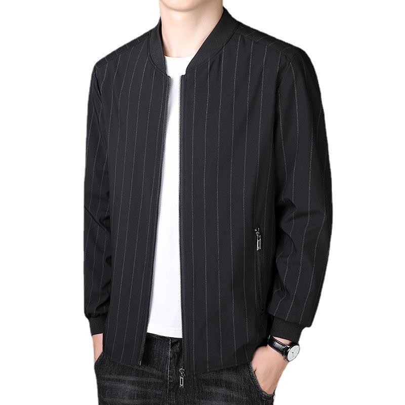 New Autumn and Winter Jacket for Men's Jacket for Middle-aged Korean Style Loose Cotton Thick Striped Men's Tops Versatile
