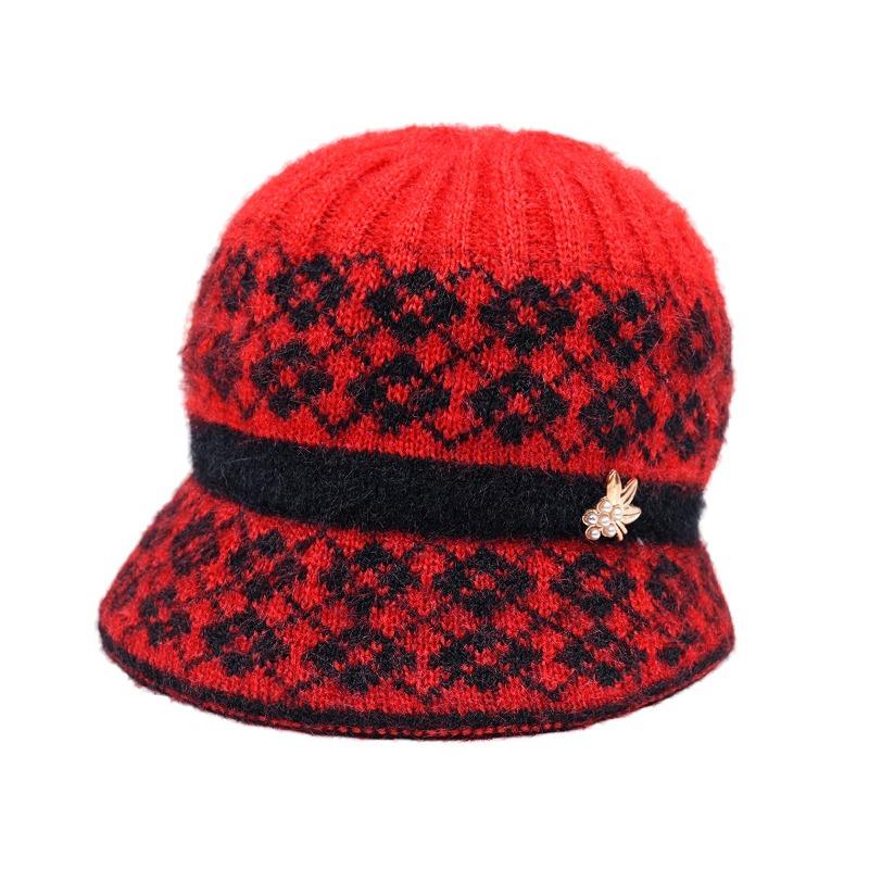 Winter New Women's Hats, Fleece Warm Wool Knitted Hats, Old Women's Big-brimmed Peaked Hats