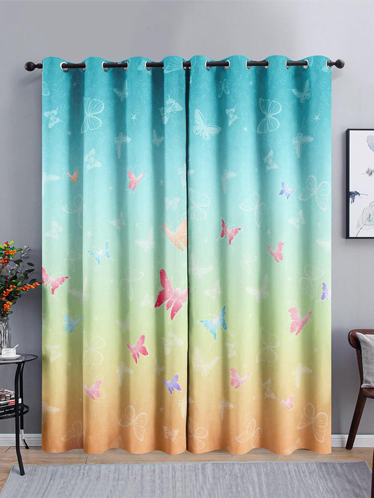 Gradual Change Landscape Chinese Curtains Sunshade Bedroom Curtains 3D Digital Printing Blackout Curtains