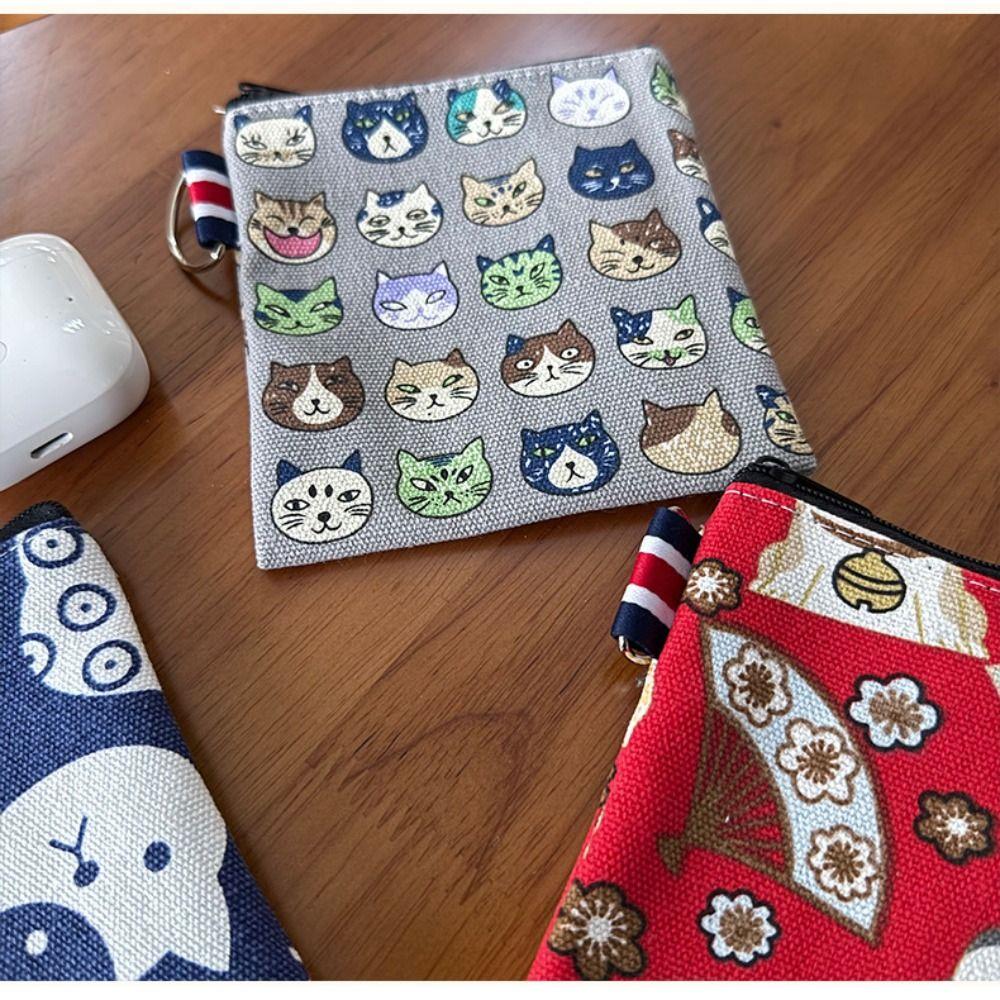 Cartoon Canvas Coin Purse Mini Zipper Wallet Cat Prints Money Pocket Women Girls
